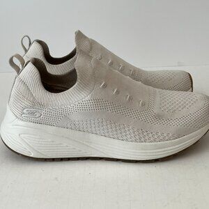 Skechers Bobs Memory Foam Slip On Sneakers Off-White Knit Shoes Women's Size 8.5
